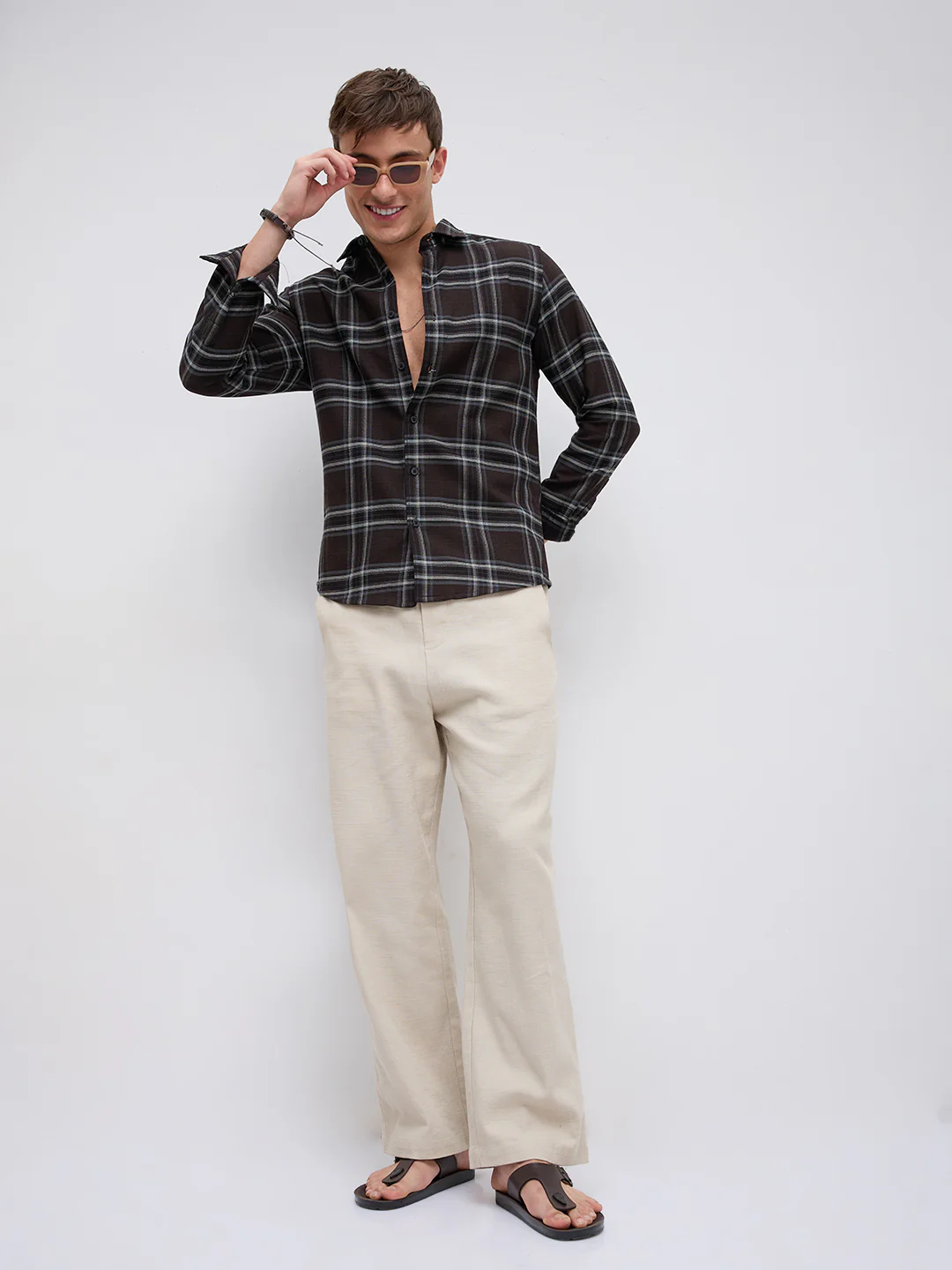 Brown & White Contrast Bold Checks Shirt - Image 8