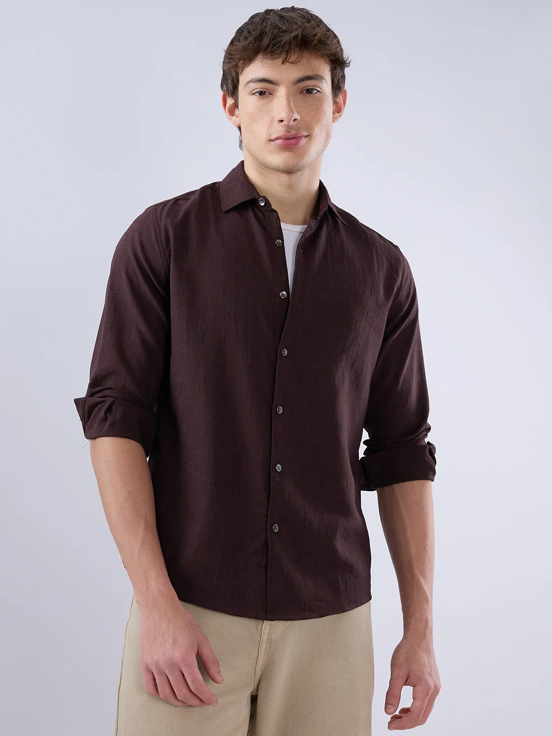 Brunette Brown Slub Textured Shirt - Image 5