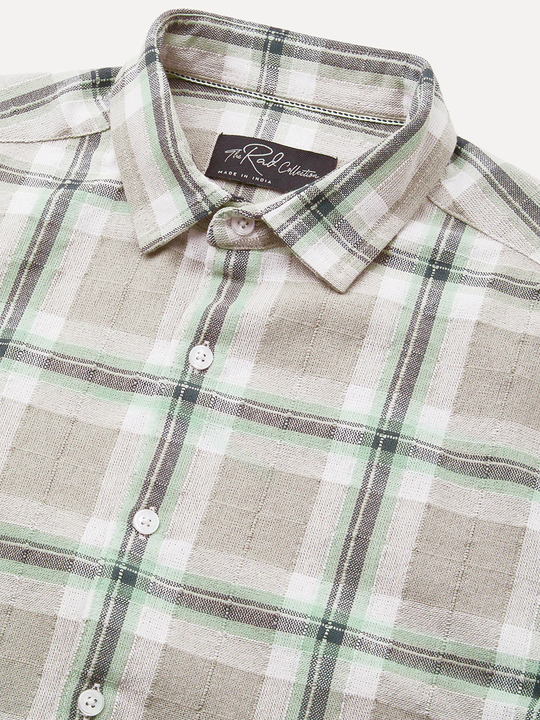 Premium Cotton Burlap Grey & Navy Plaid Checks Textured Shirt - Image 3