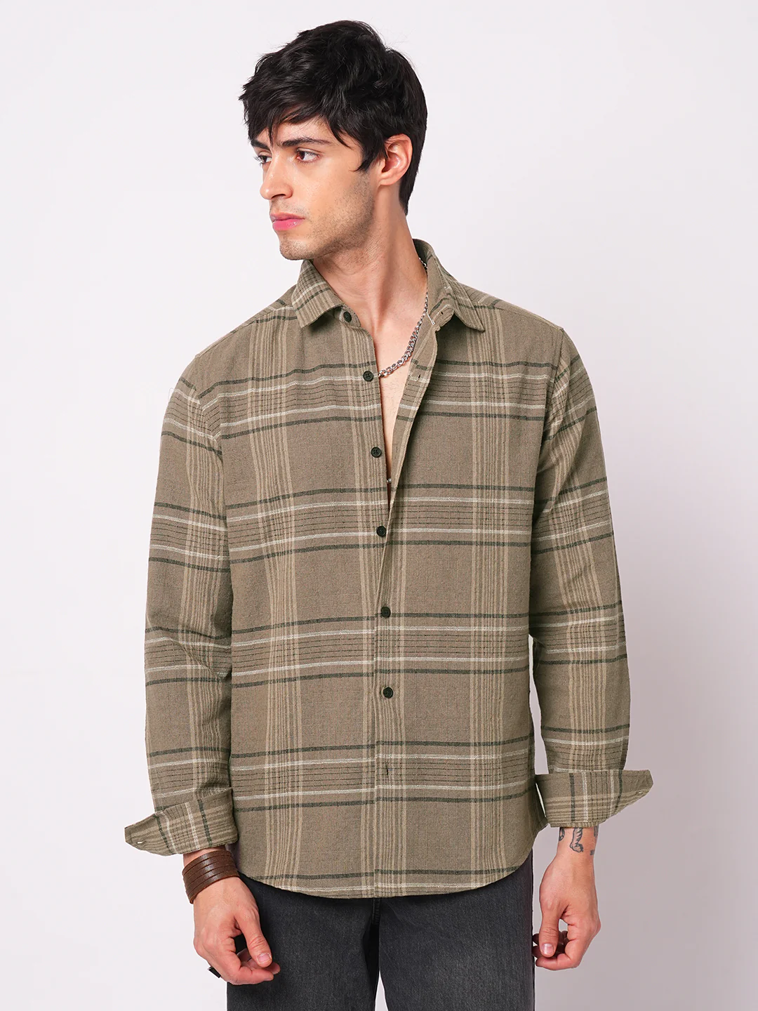 Burlap Saddle Brown Plaid Checks Textured Shirt - Image 5