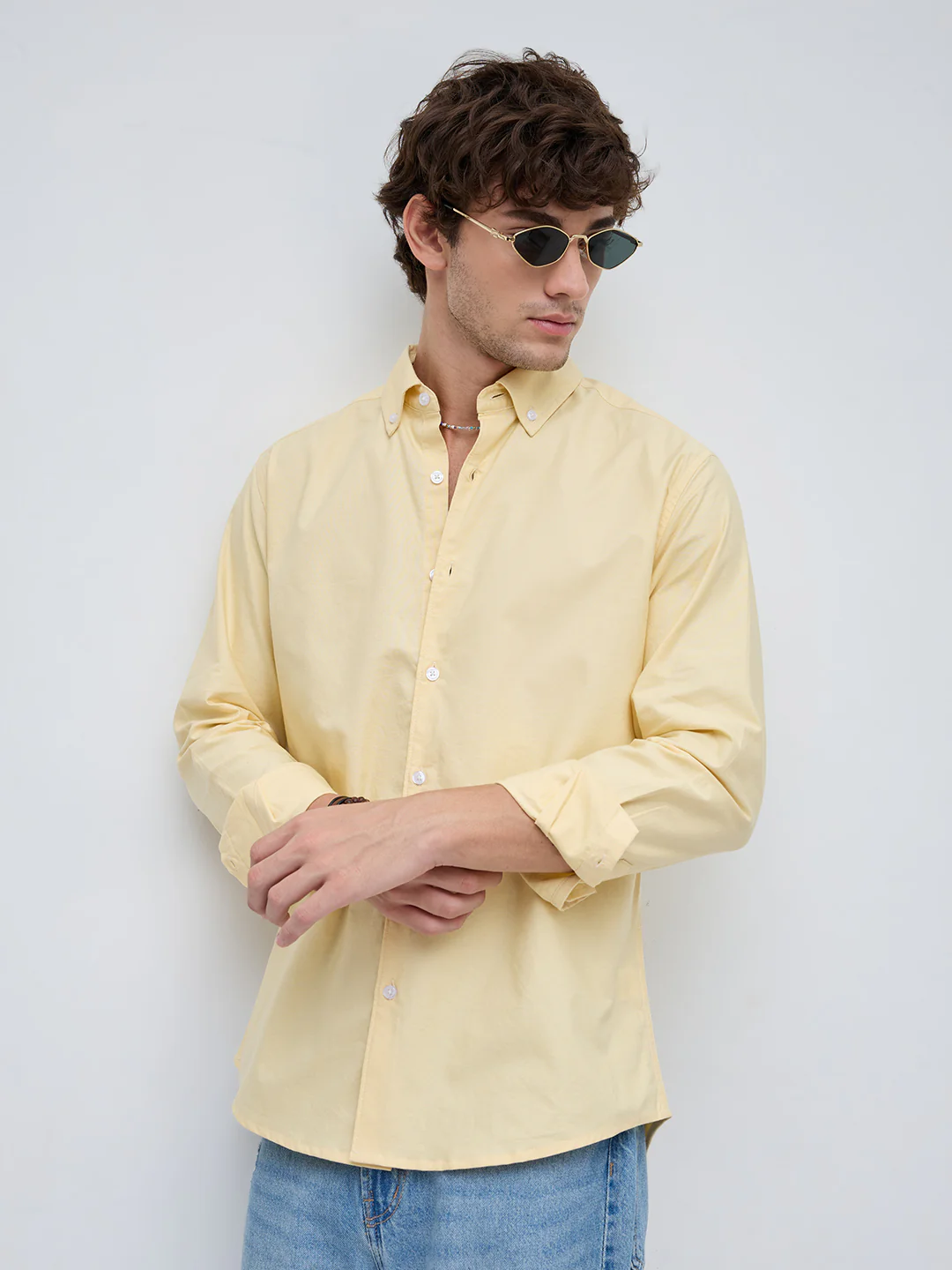 Butter Yellow Oxford Button-Down Collar Business Shirt - Image 2