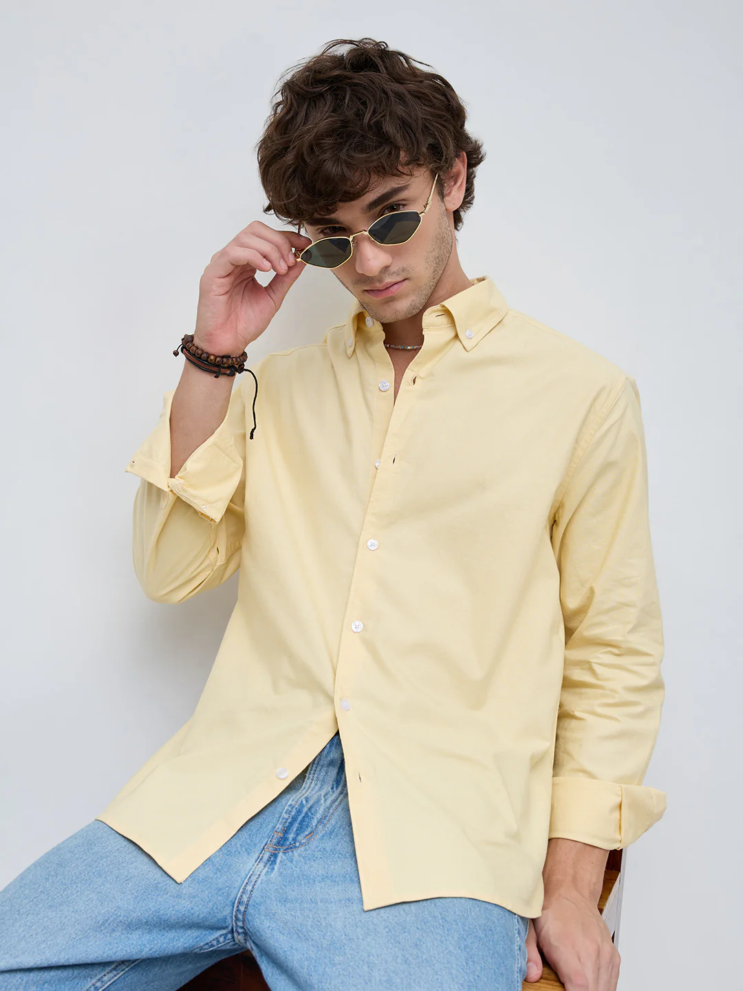 Butter Yellow Oxford Button-Down Collar Business Shirt - Image 4