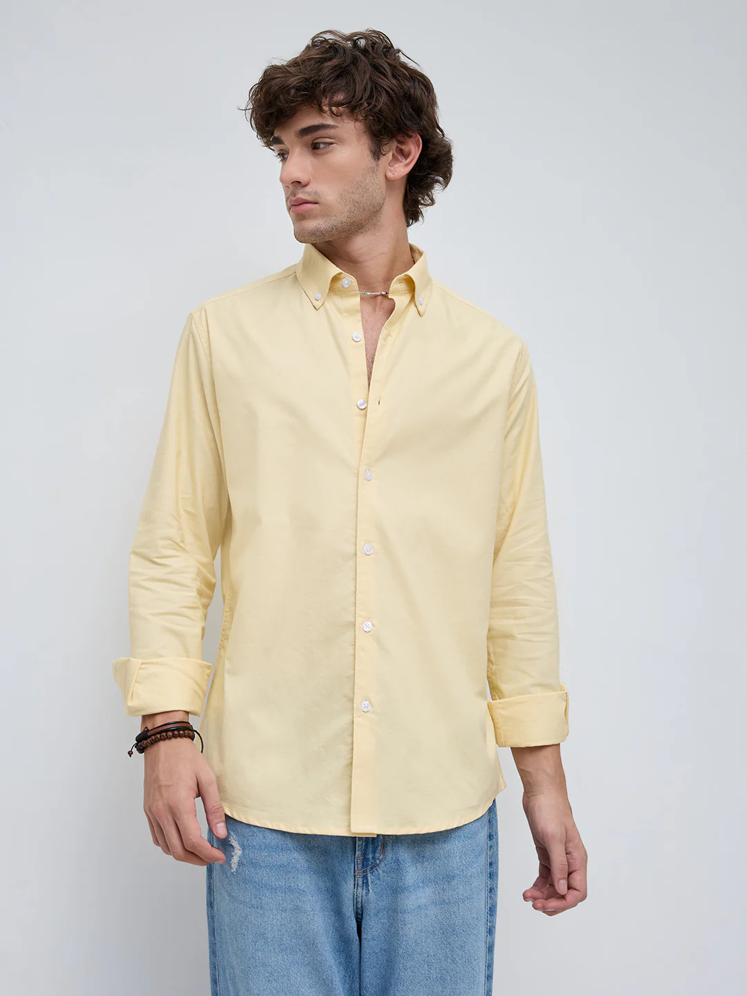 Butter Yellow Oxford Button-Down Collar Business Shirt - Image 5
