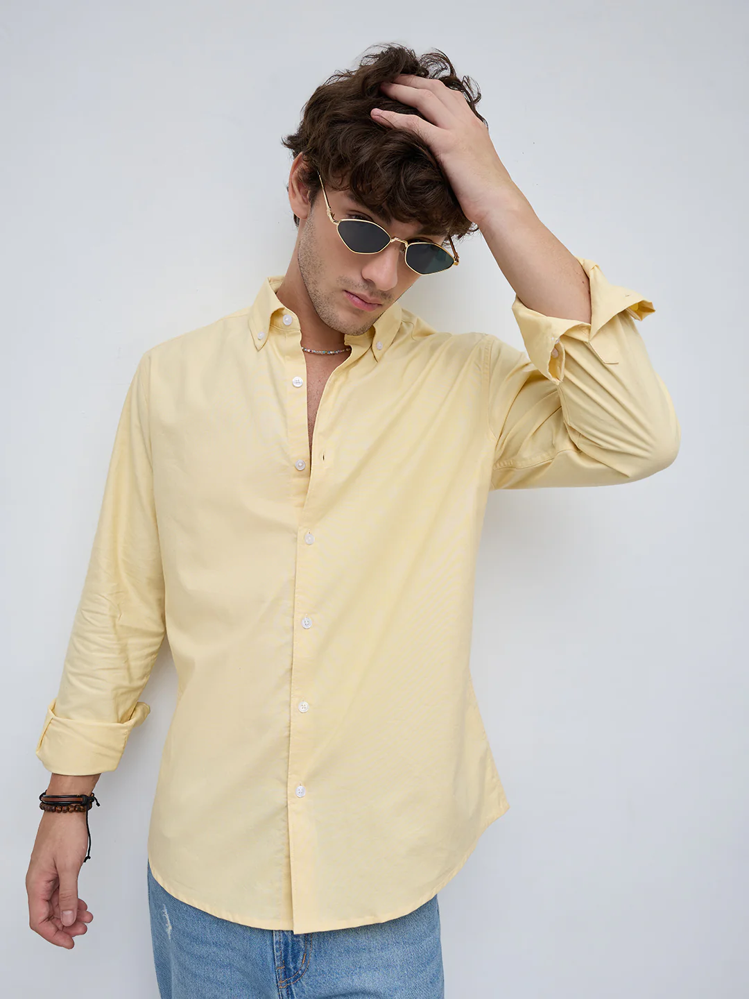 Butter Yellow Oxford Button-Down Collar Business Shirt - Image 6