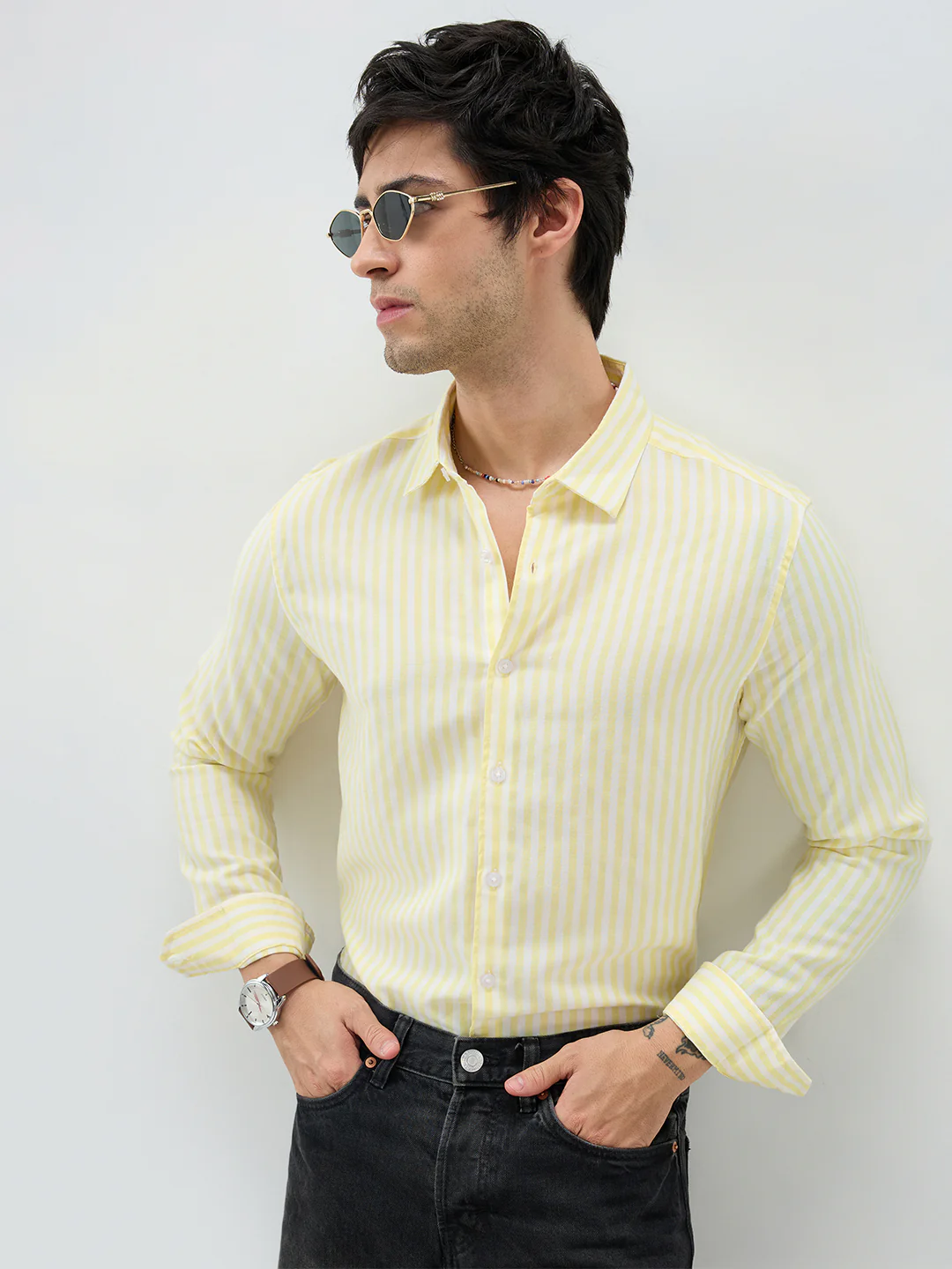 Butter Yellow Candy Striped Vacation Shirt - Image 4