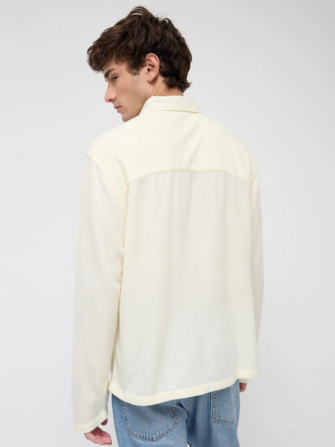 Butter Yellow Micro Weave Knitted Oversized Polo Shirt - Image 8