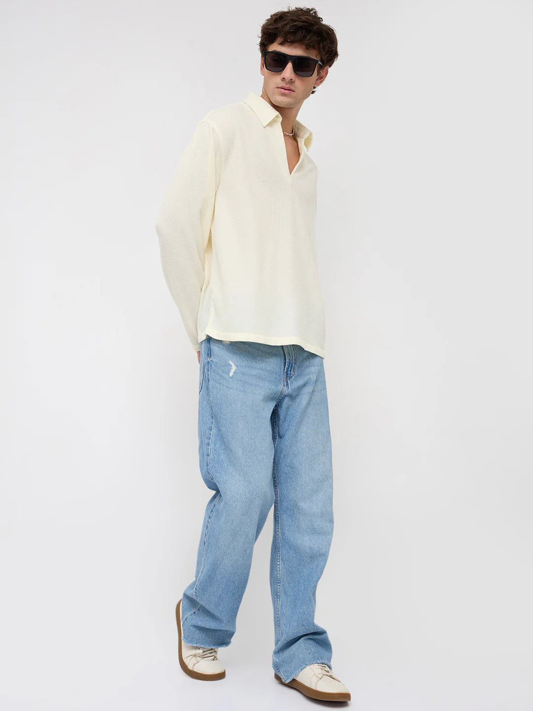 Butter Yellow Micro Weave Knitted Oversized Polo Shirt - Image 9