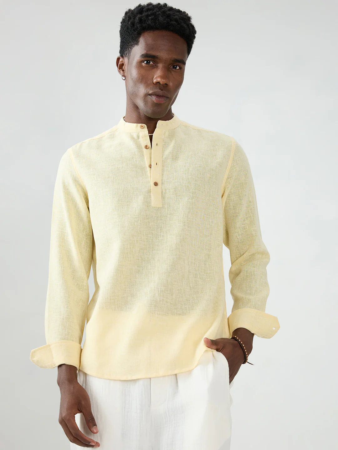 Butter Yellow Slub Textured Vacation Kurta - Image 5
