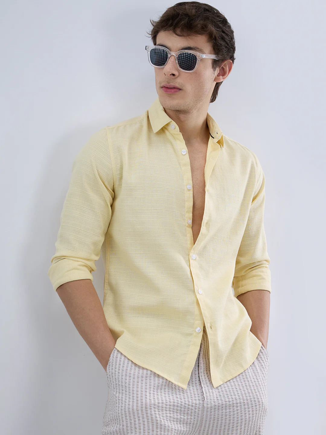 Canary Yellow Luxe Textured Weave Shirt