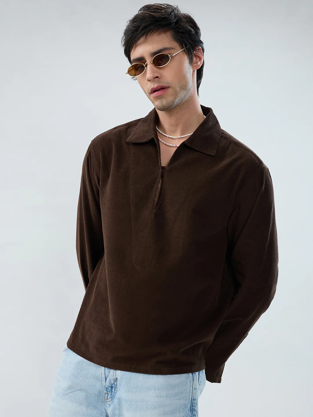 Carob Brown Corduroy Cuffless Oversized Shirt - Image 2