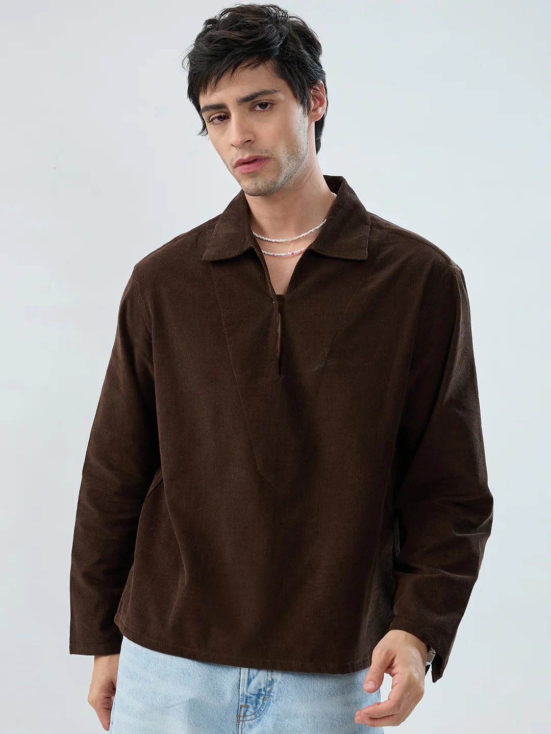 Carob Brown Corduroy Cuffless Oversized Shirt - Image 5