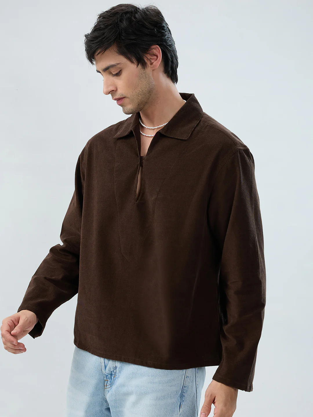 Carob Brown Corduroy Cuffless Oversized Shirt - Image 6