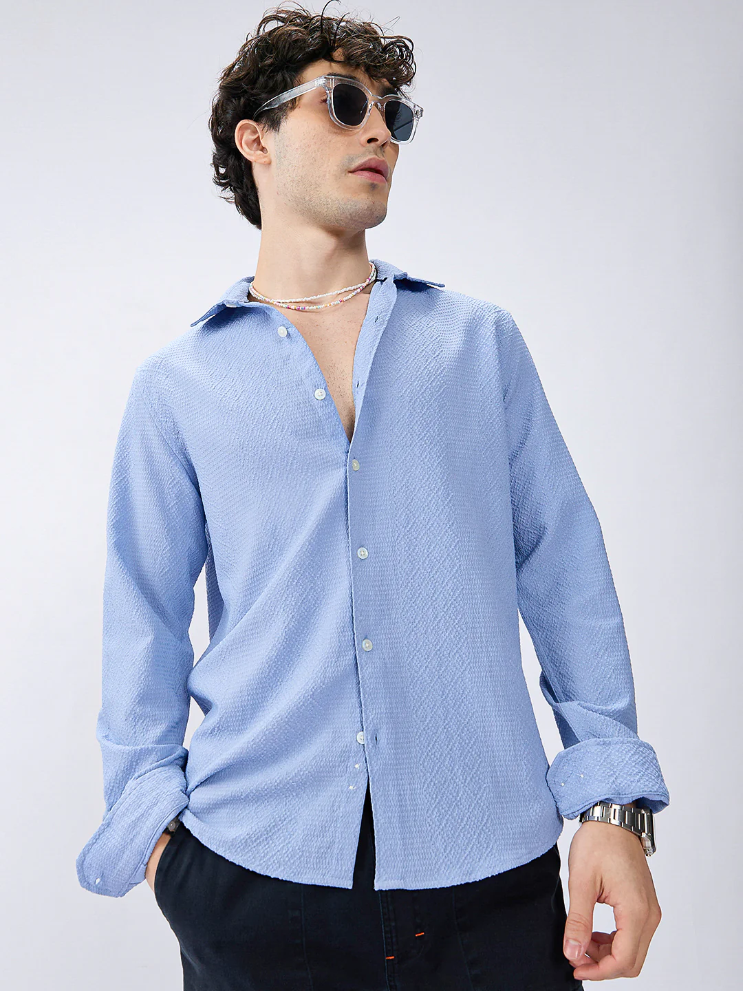 Carolina Blue Diamond Weave Textured Shirt - Image 2