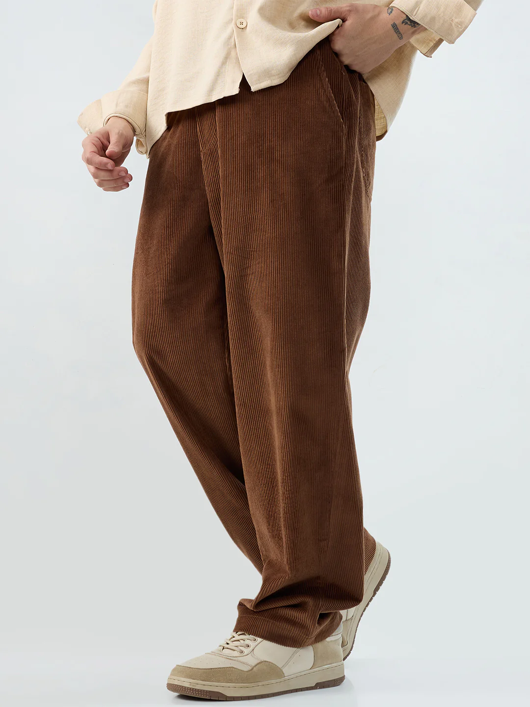 Chocolate Brown Corduroy Straight-Fit Trousers - Image 2