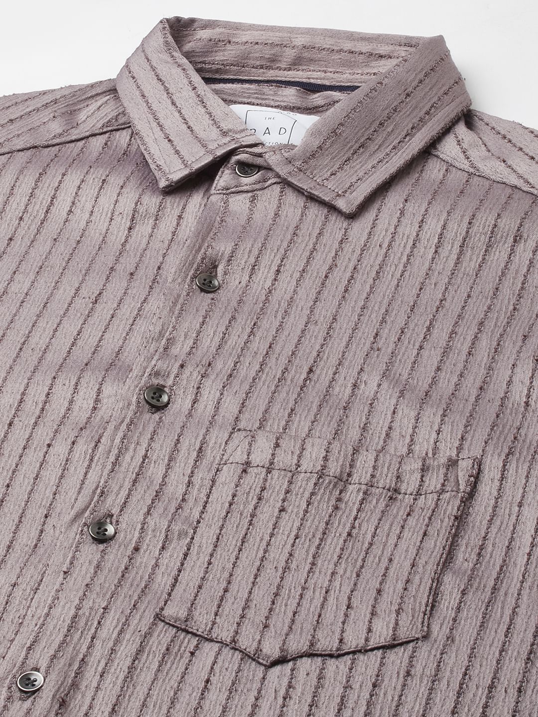 Chocolate Brown Textured Striped Shirt - Image 4