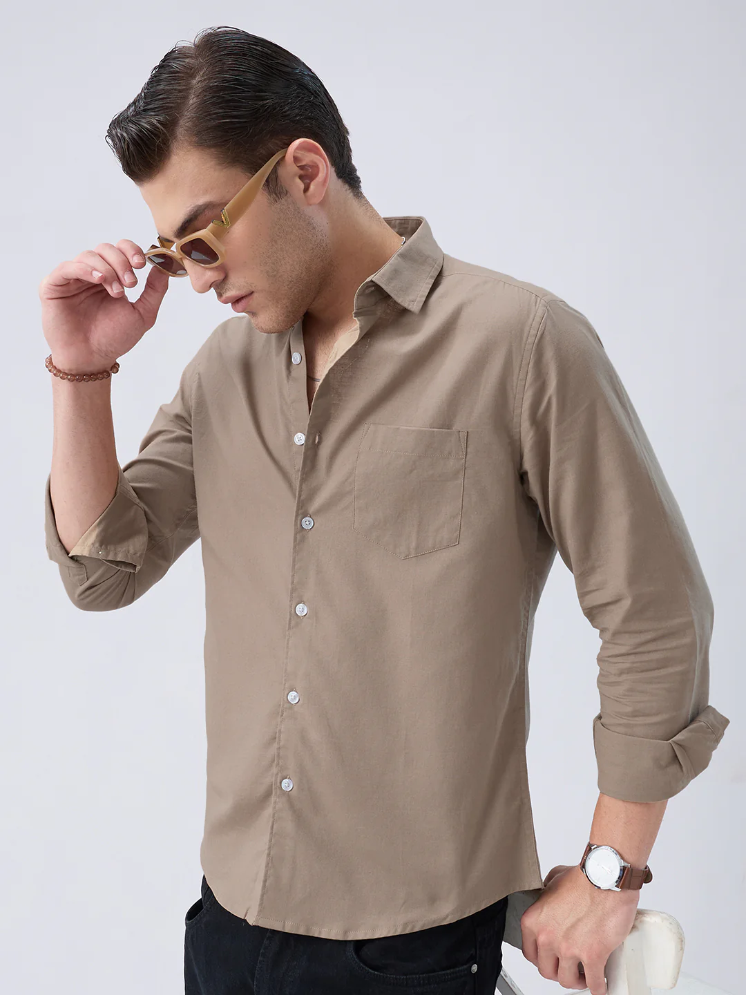 Classic Khaki Slub Weave Everyday Shirt - Image 4