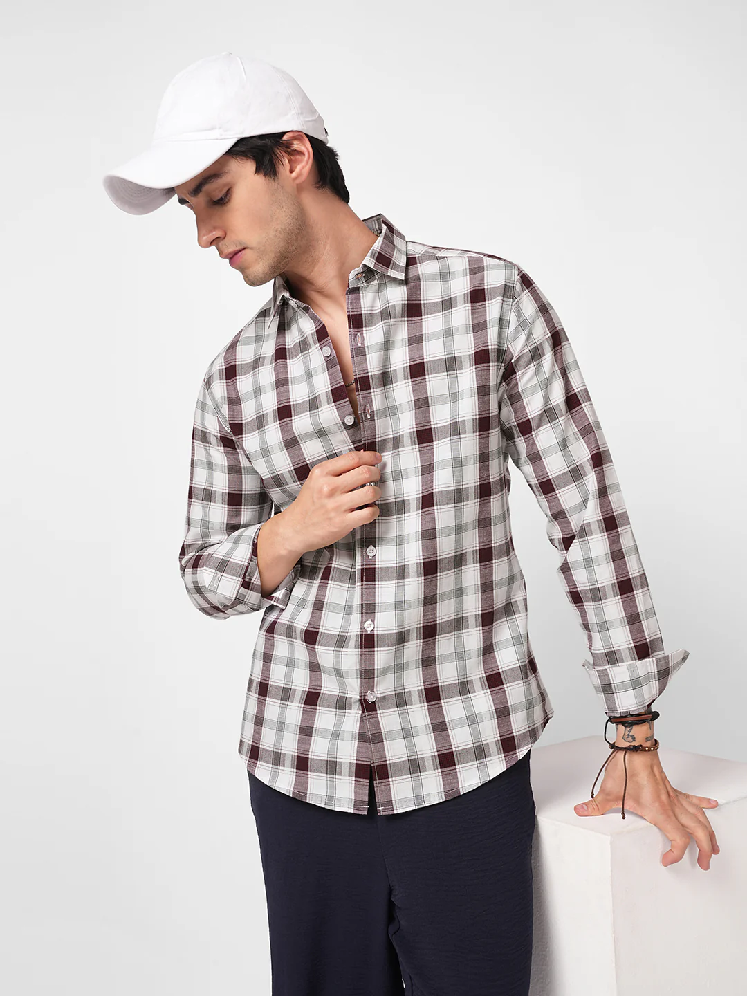 Classic Maroon & White Plaid Checks Shirt - Image 2