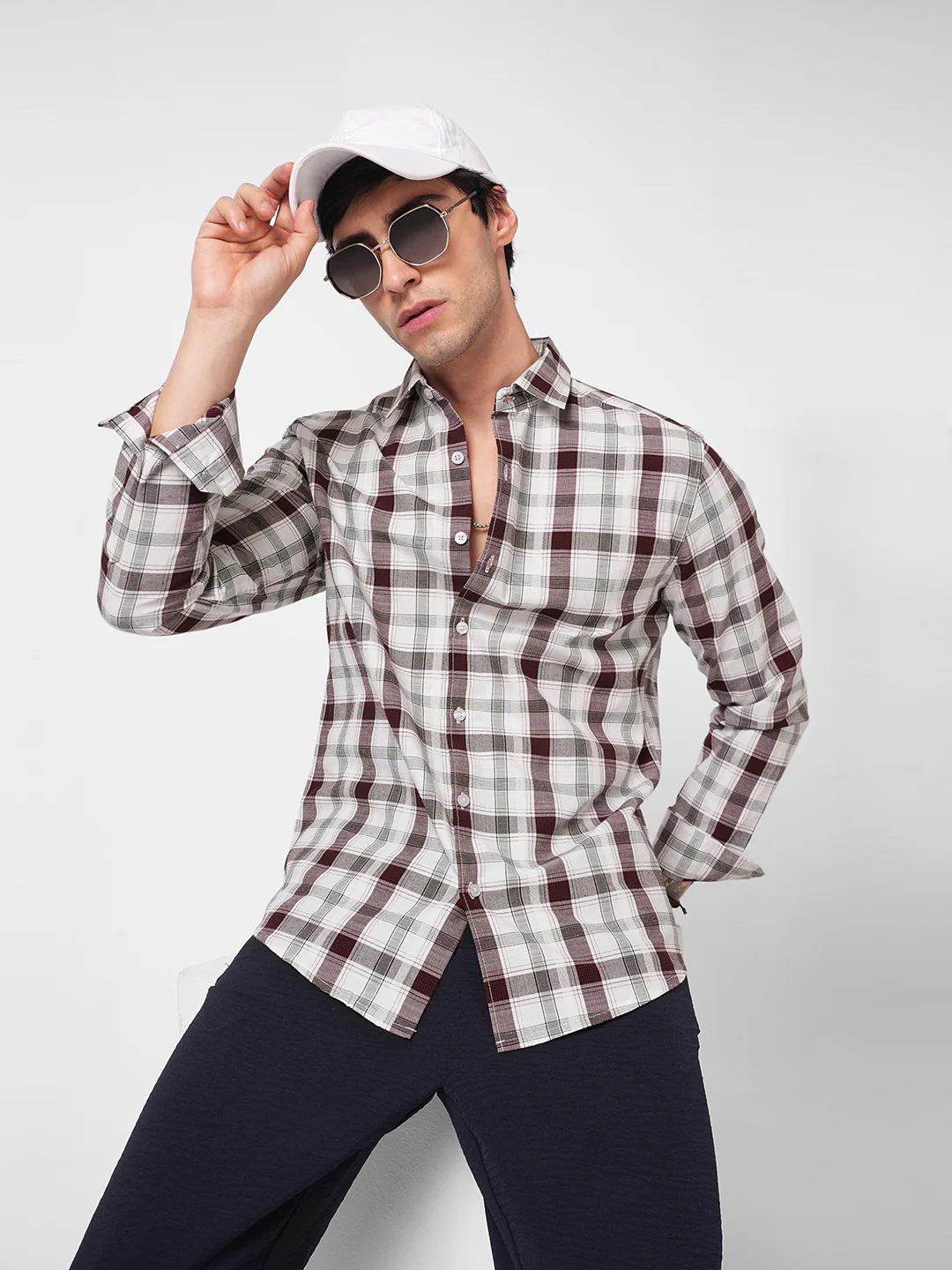 Classic Maroon & White Plaid Checks Shirt - Image 4