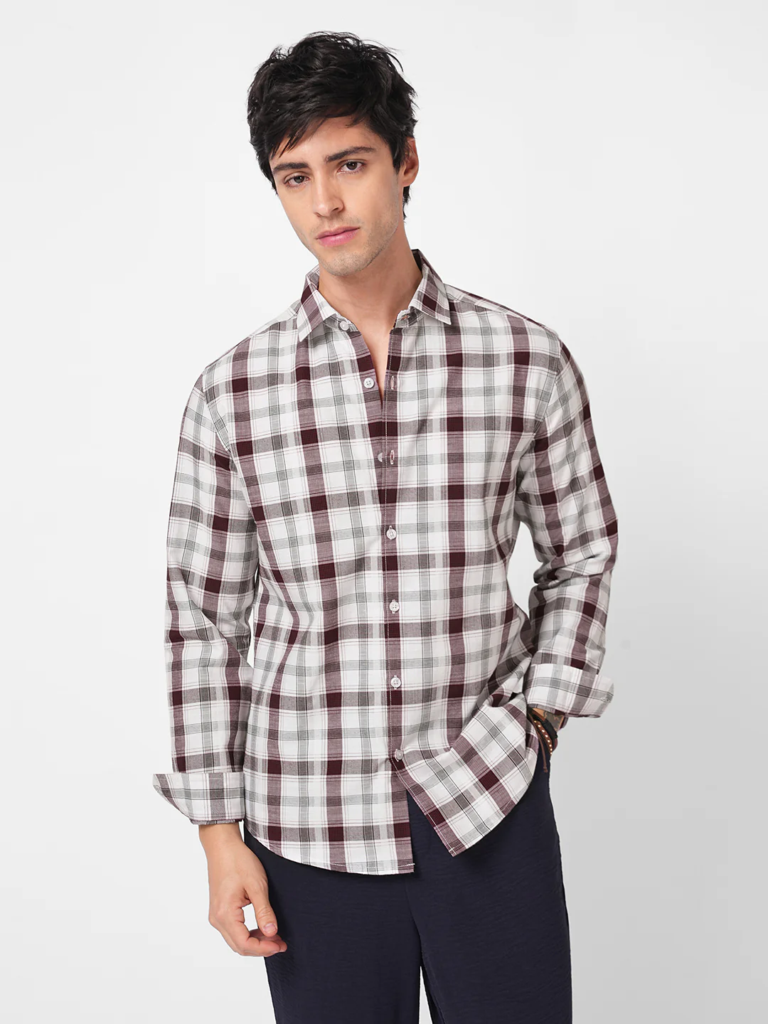 Classic Maroon & White Plaid Checks Shirt - Image 5