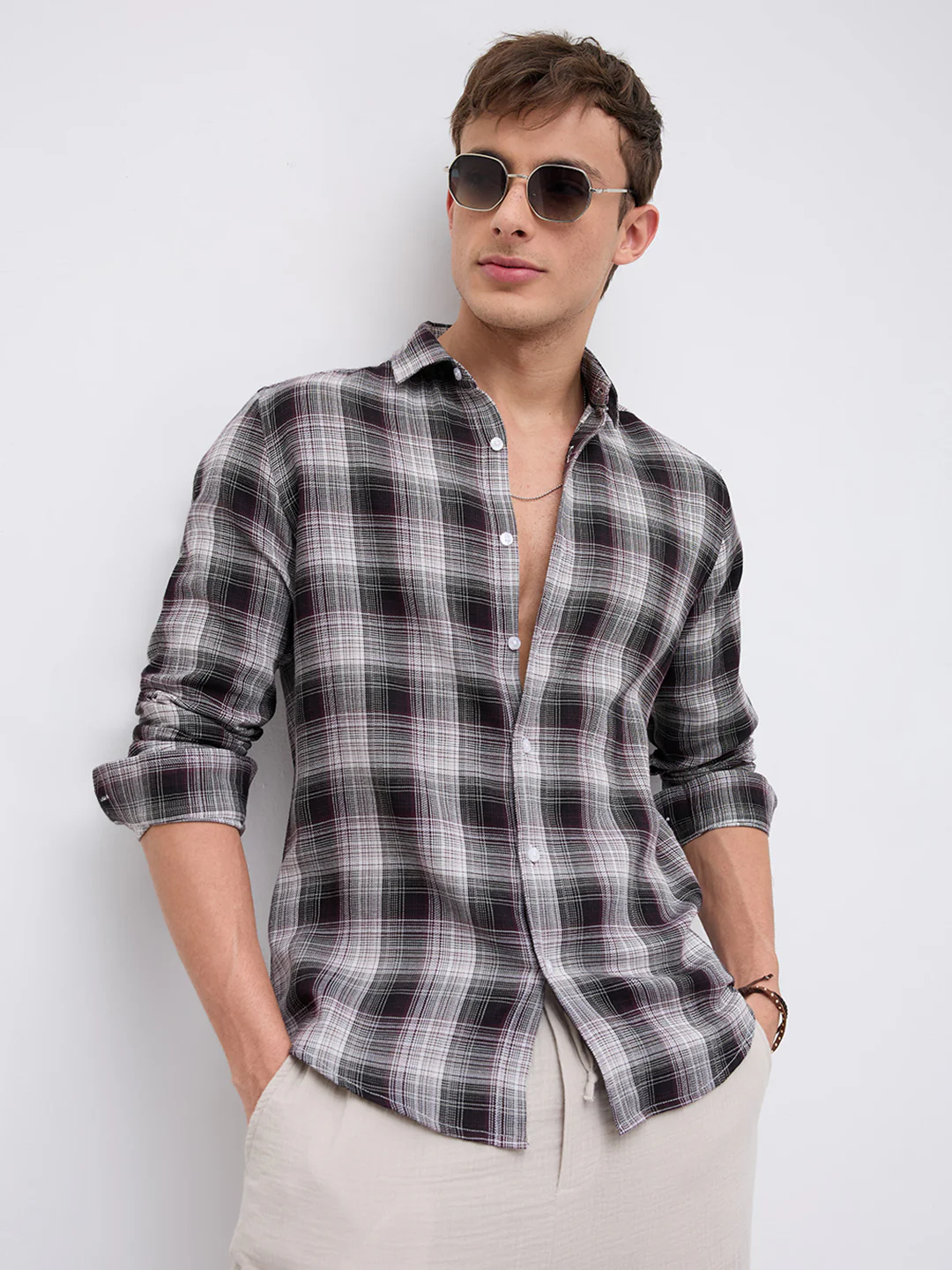 Classic Maroon & White Plaid Checks Shirt