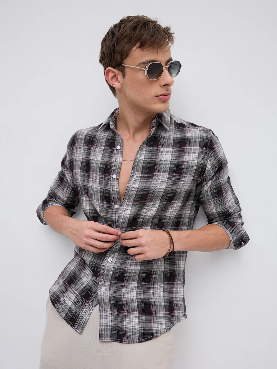 Classic Maroon & White Plaid Checks Shirt - Image 2