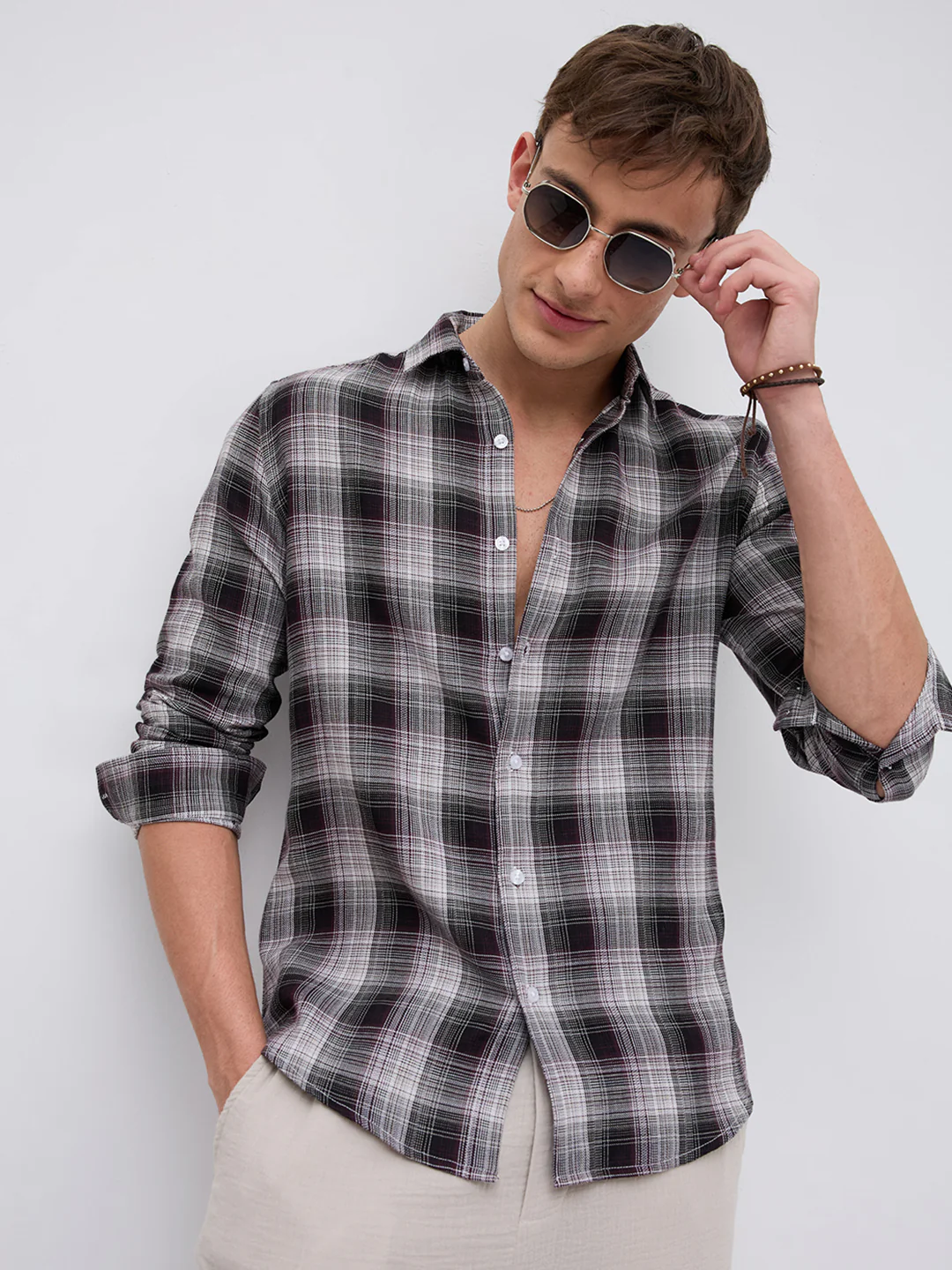 Classic Maroon & White Plaid Checks Shirt - Image 4