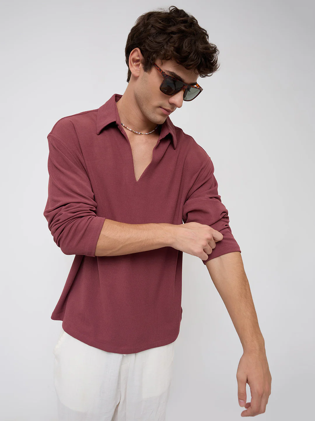 Classic Rouge Pink Oversized Knitted Polo Shirt - Image 2