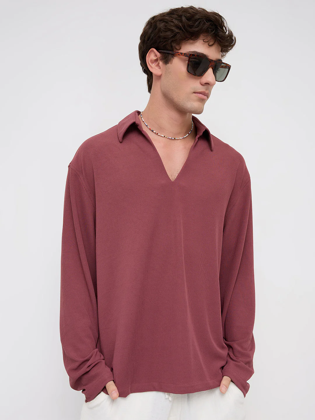 Classic Rouge Pink Oversized Knitted Polo Shirt - Image 3