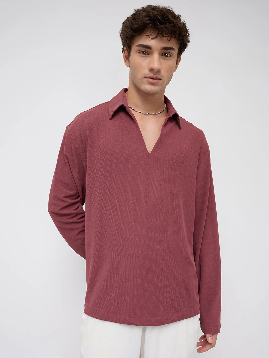 Classic Rouge Pink Oversized Knitted Polo Shirt - Image 4