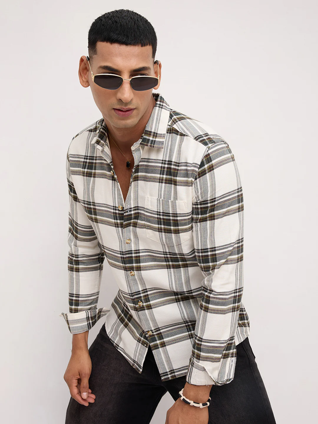 Classic White Broad Checks Shirt - Image 2