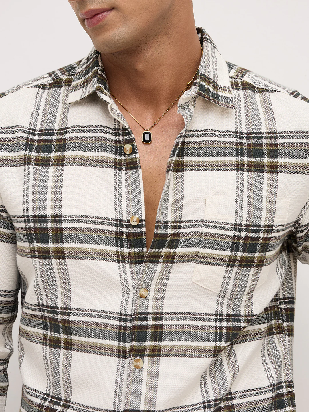 Classic White Broad Checks Shirt - Image 3