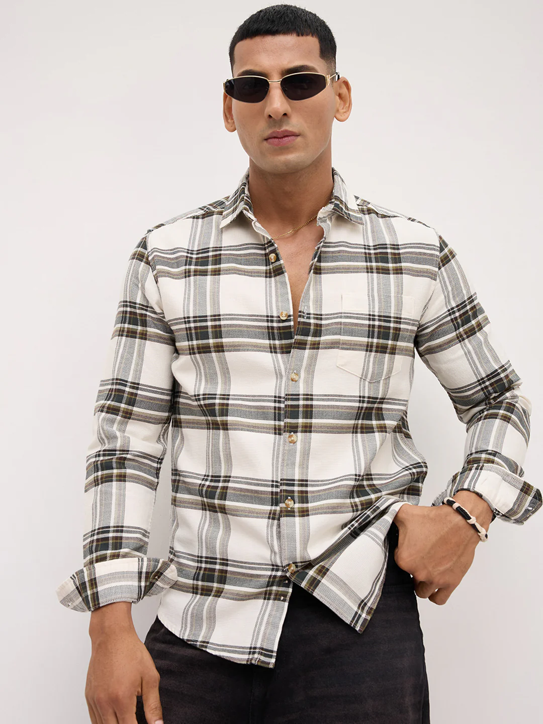 Classic White Broad Checks Shirt - Image 4