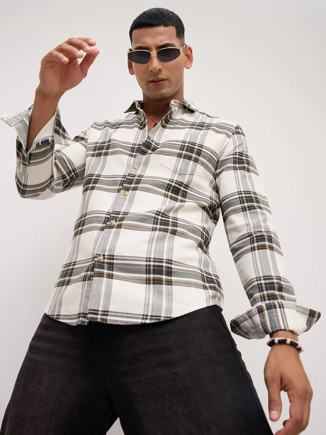 Classic White Broad Checks Shirt - Image 5