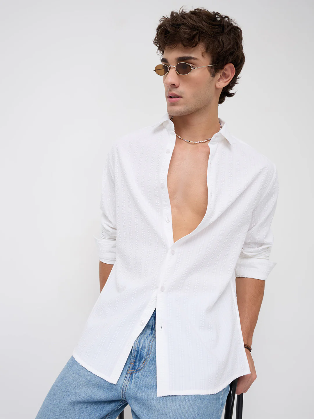 Classic White Seersucker Striped Shirt