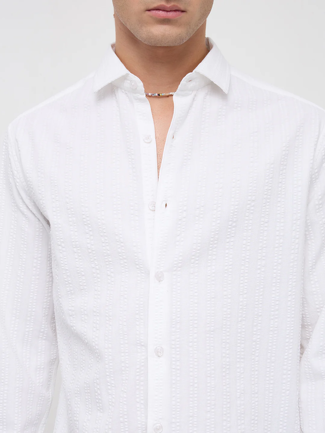 Classic White Seersucker Striped Shirt - Image 3
