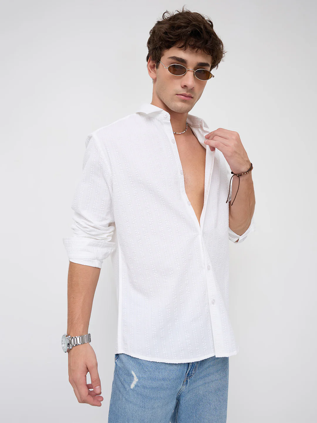 Classic White Seersucker Striped Shirt - Image 4