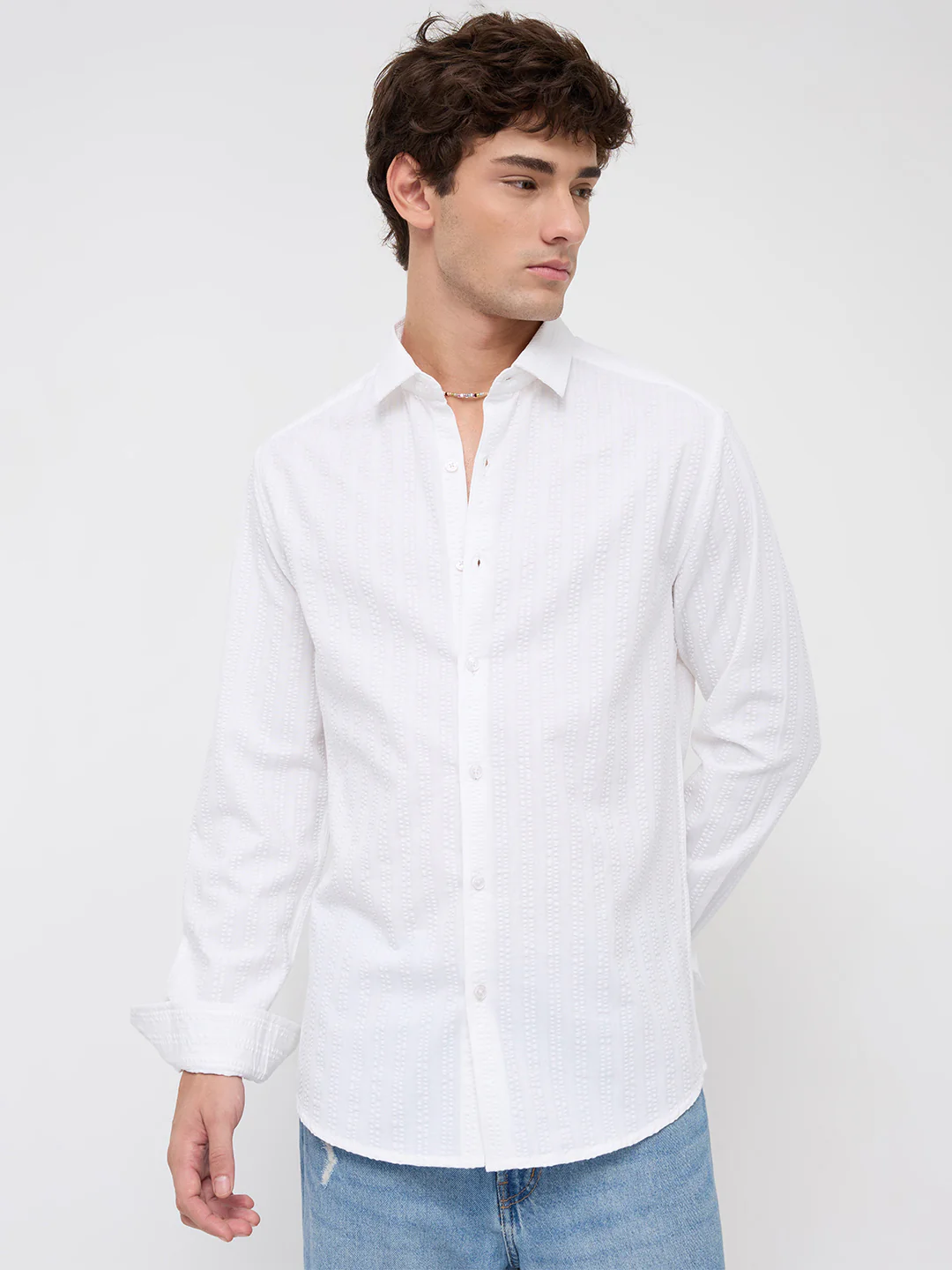 Classic White Seersucker Striped Shirt - Image 5