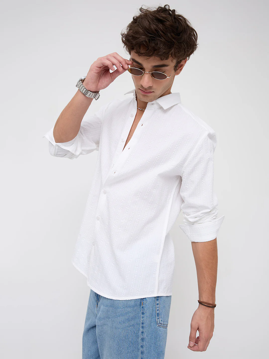Classic White Seersucker Striped Shirt - Image 6