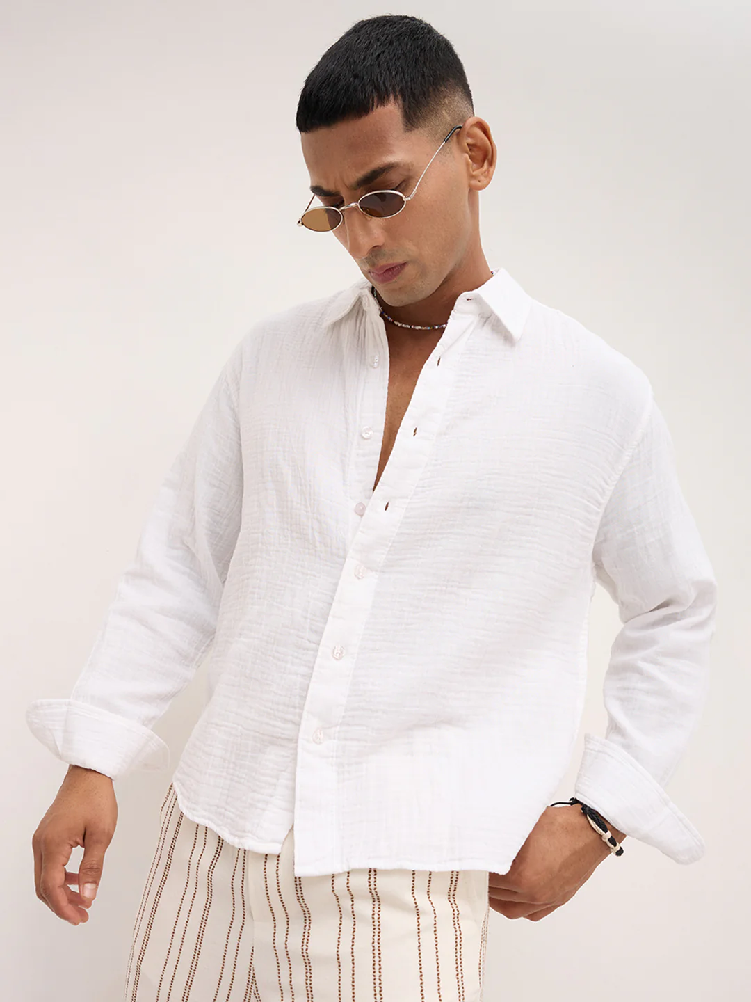 Cloud White Double Cloth Boxy Fit Crop Shirt - Image 2