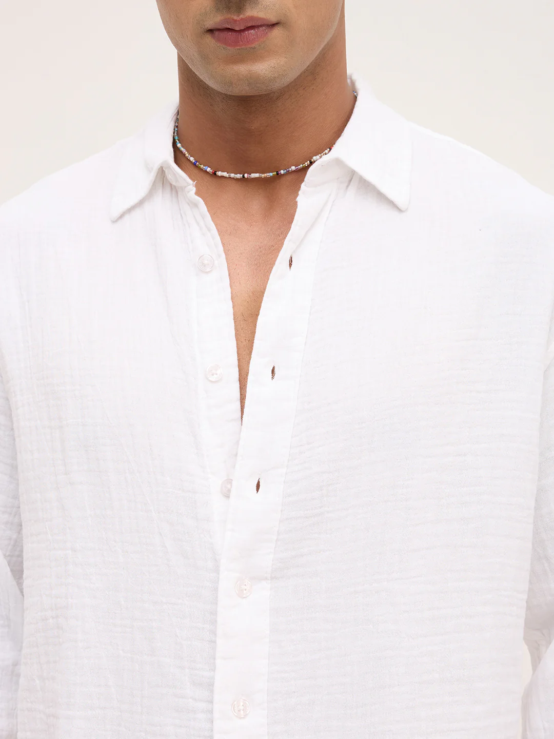 Cloud White Double Cloth Boxy Fit Crop Shirt - Image 3
