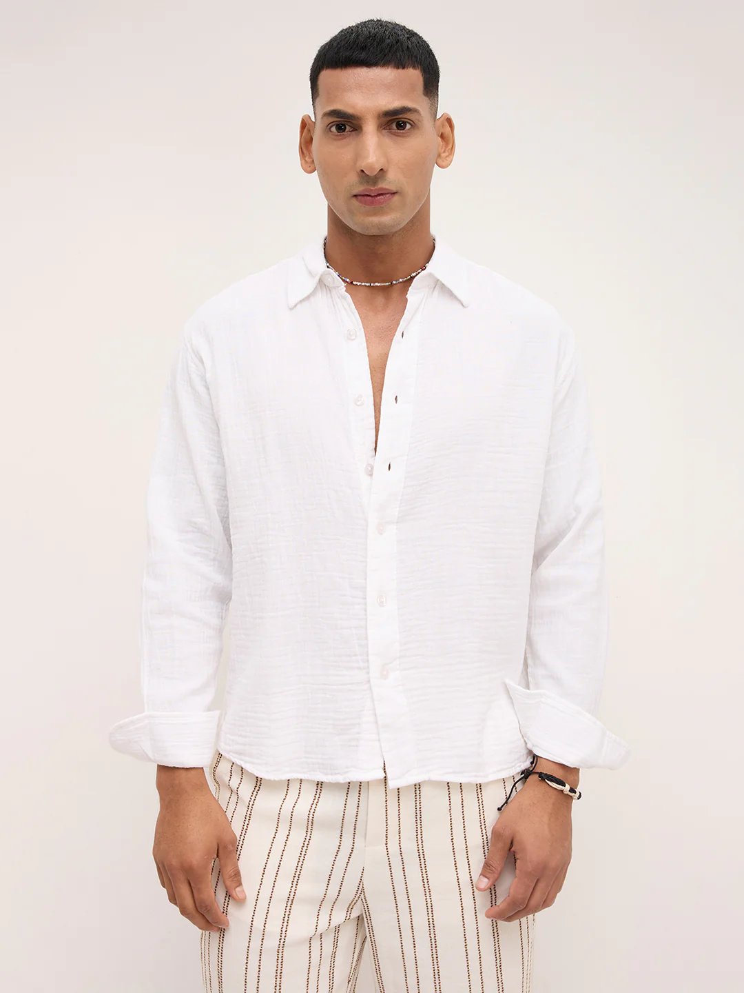Cloud White Double Cloth Boxy Fit Crop Shirt - Image 5