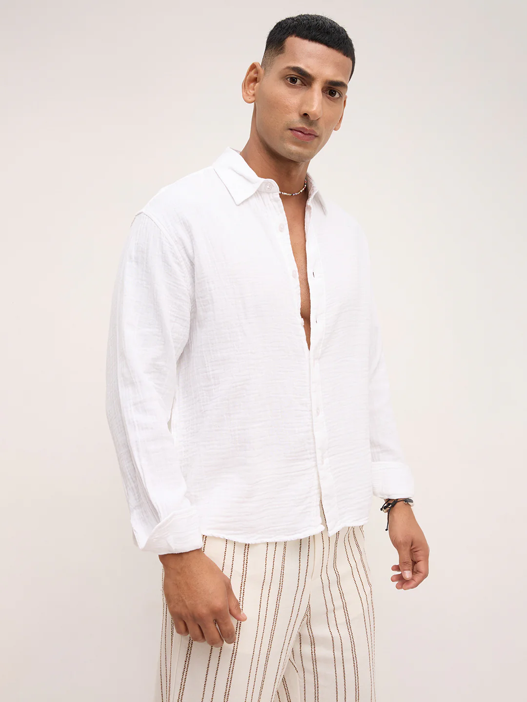 Cloud White Double Cloth Boxy Fit Crop Shirt - Image 6