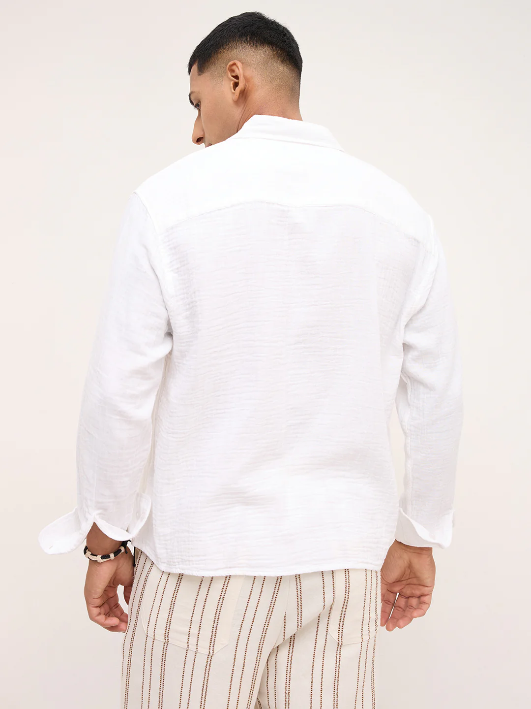Cloud White Double Cloth Boxy Fit Crop Shirt - Image 7