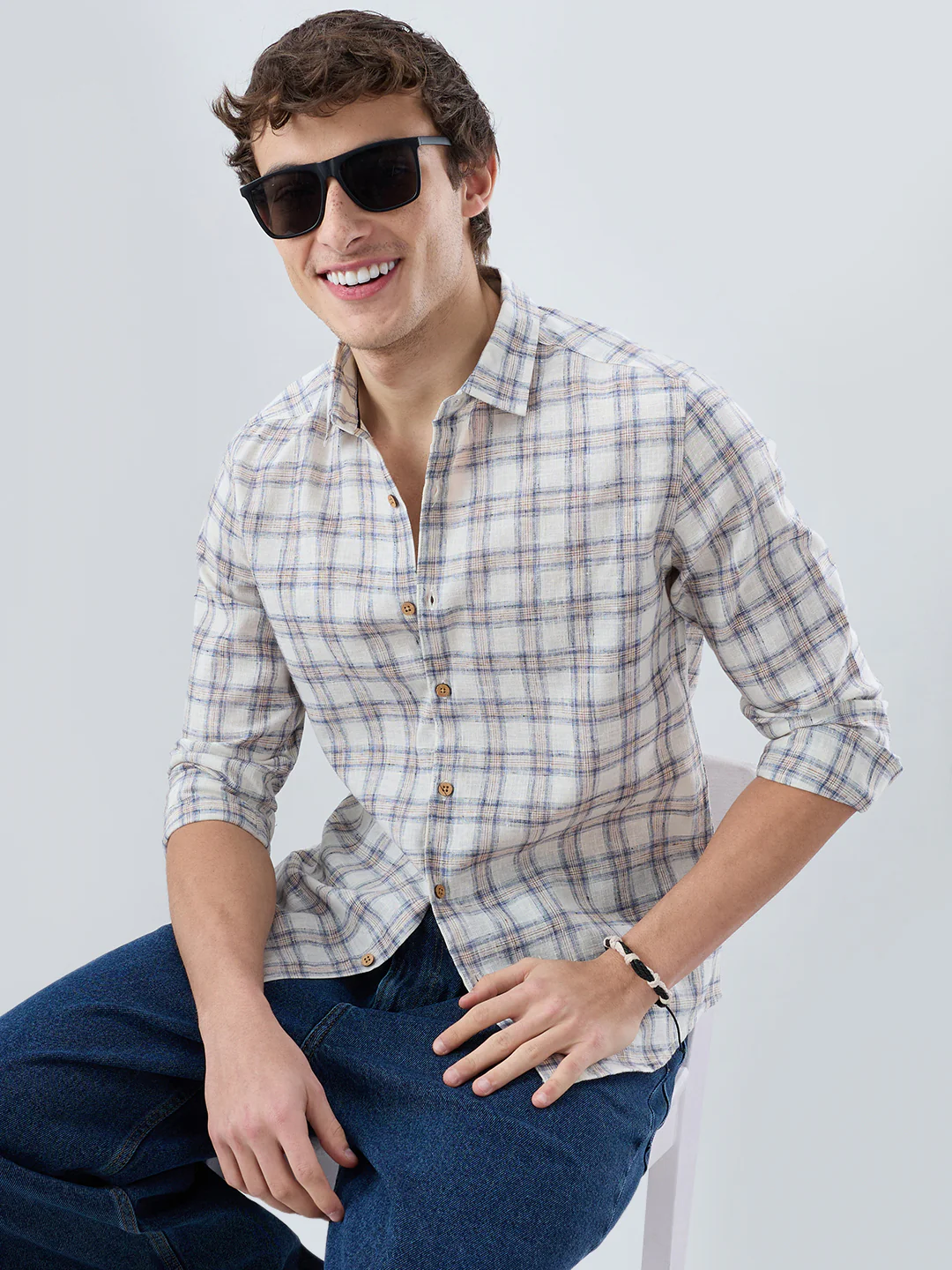 Coastal Beige & White Box Checks Shirt - Image 4
