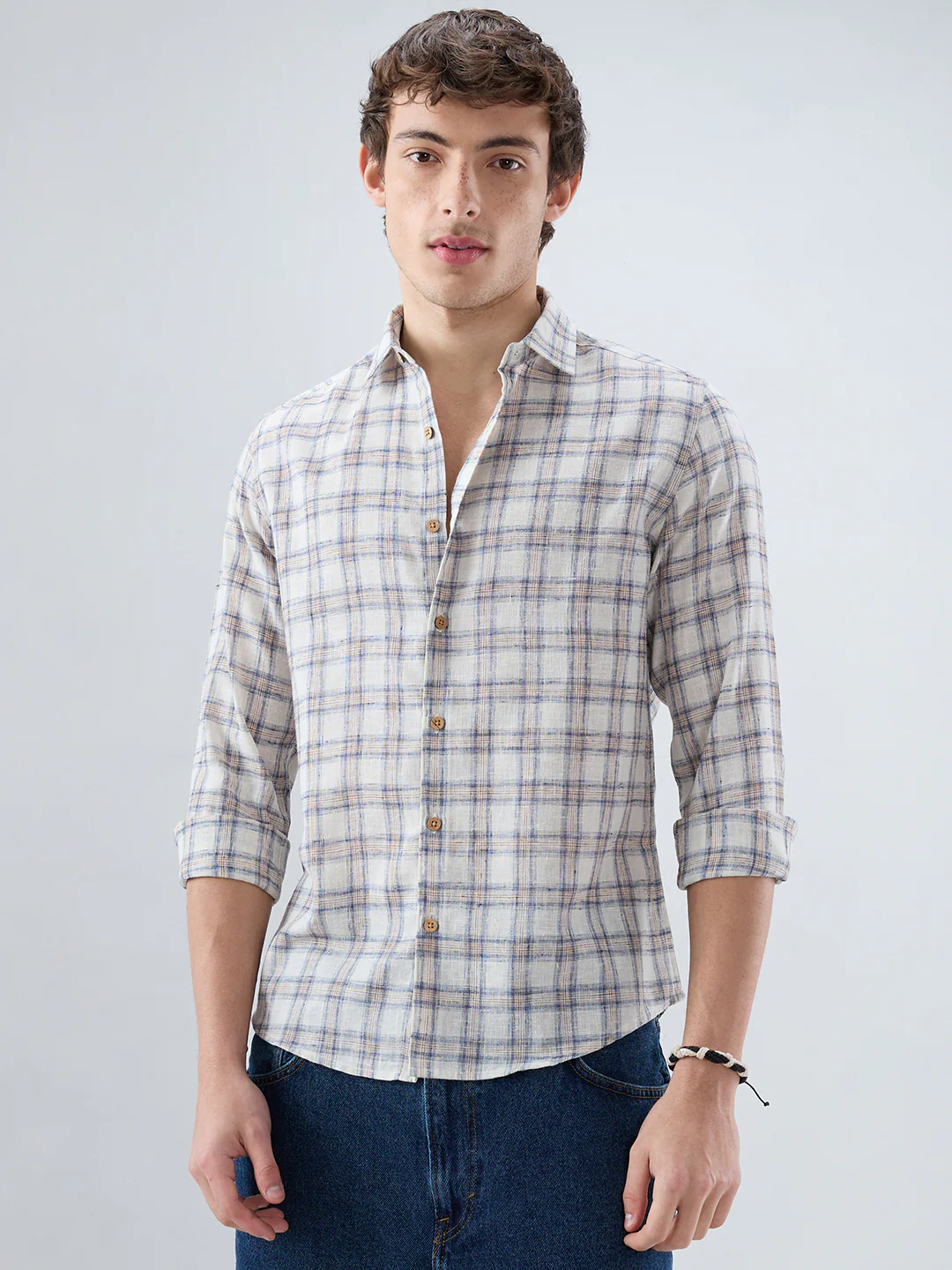 Coastal Beige & White Box Checks Shirt - Image 5