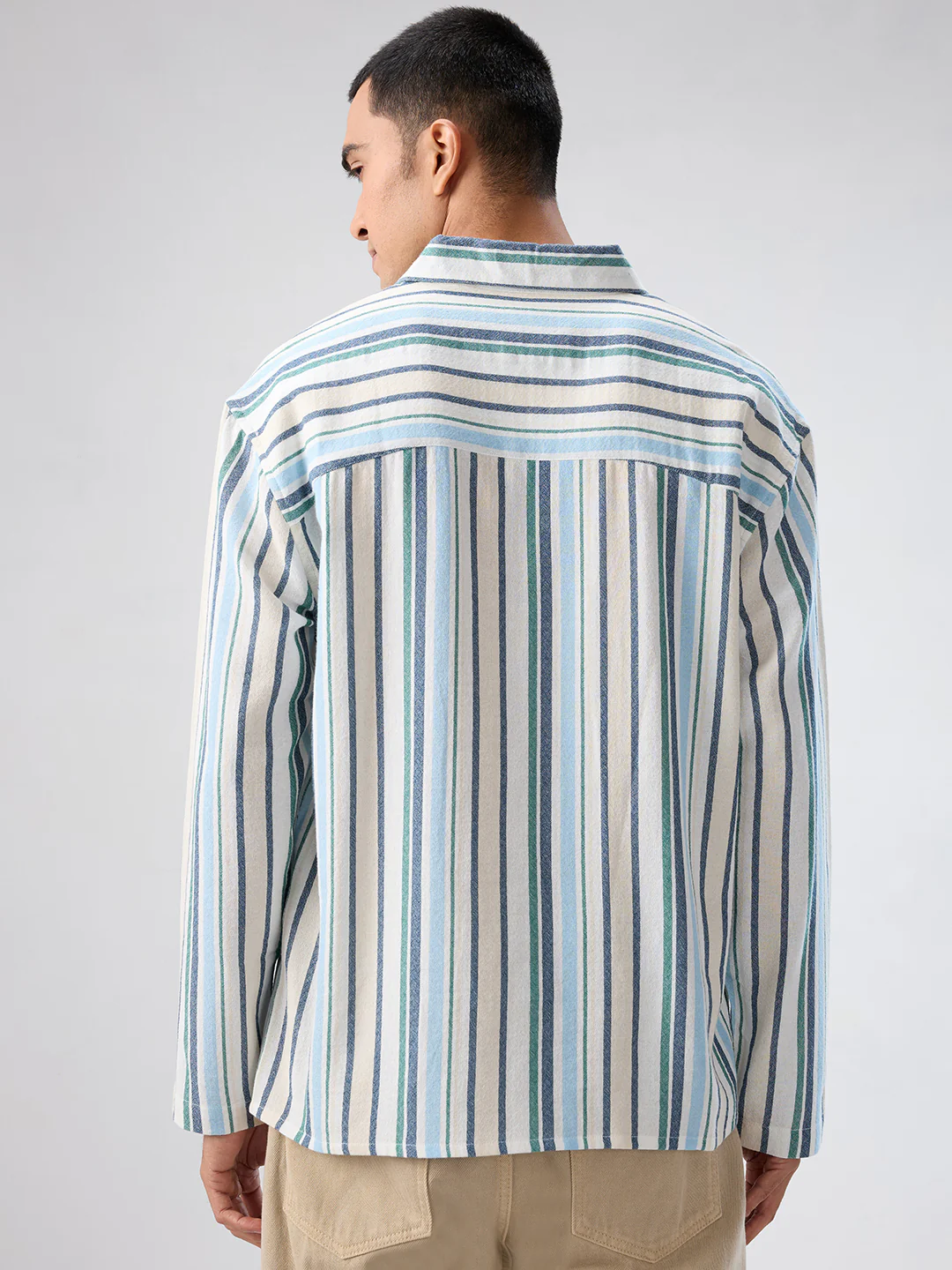 Coastal Blue Striped Oversized Polo Shirt - Image 7