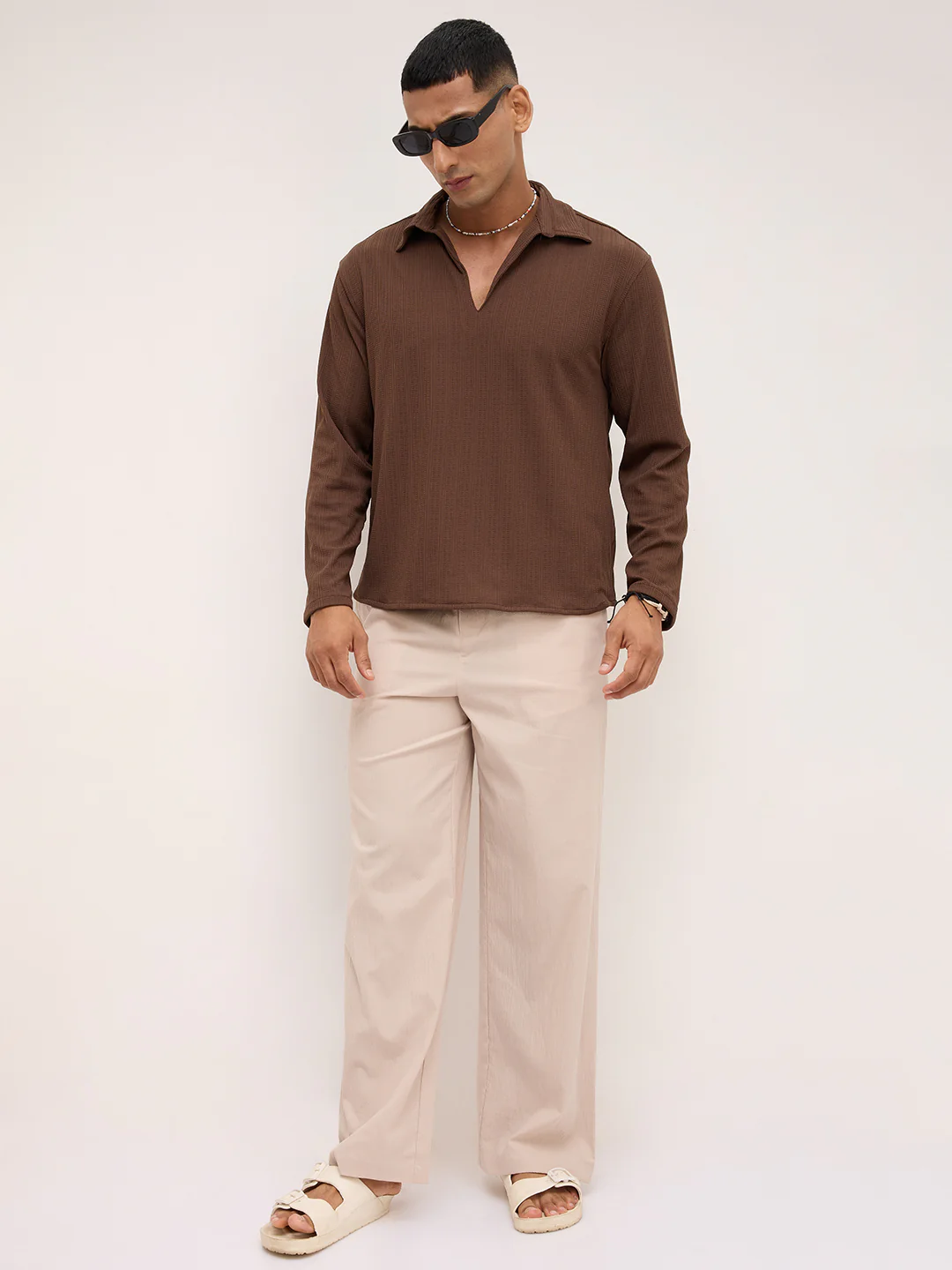 Coffee Brown Fine Weave Knitted Polo Shirt - Image 8