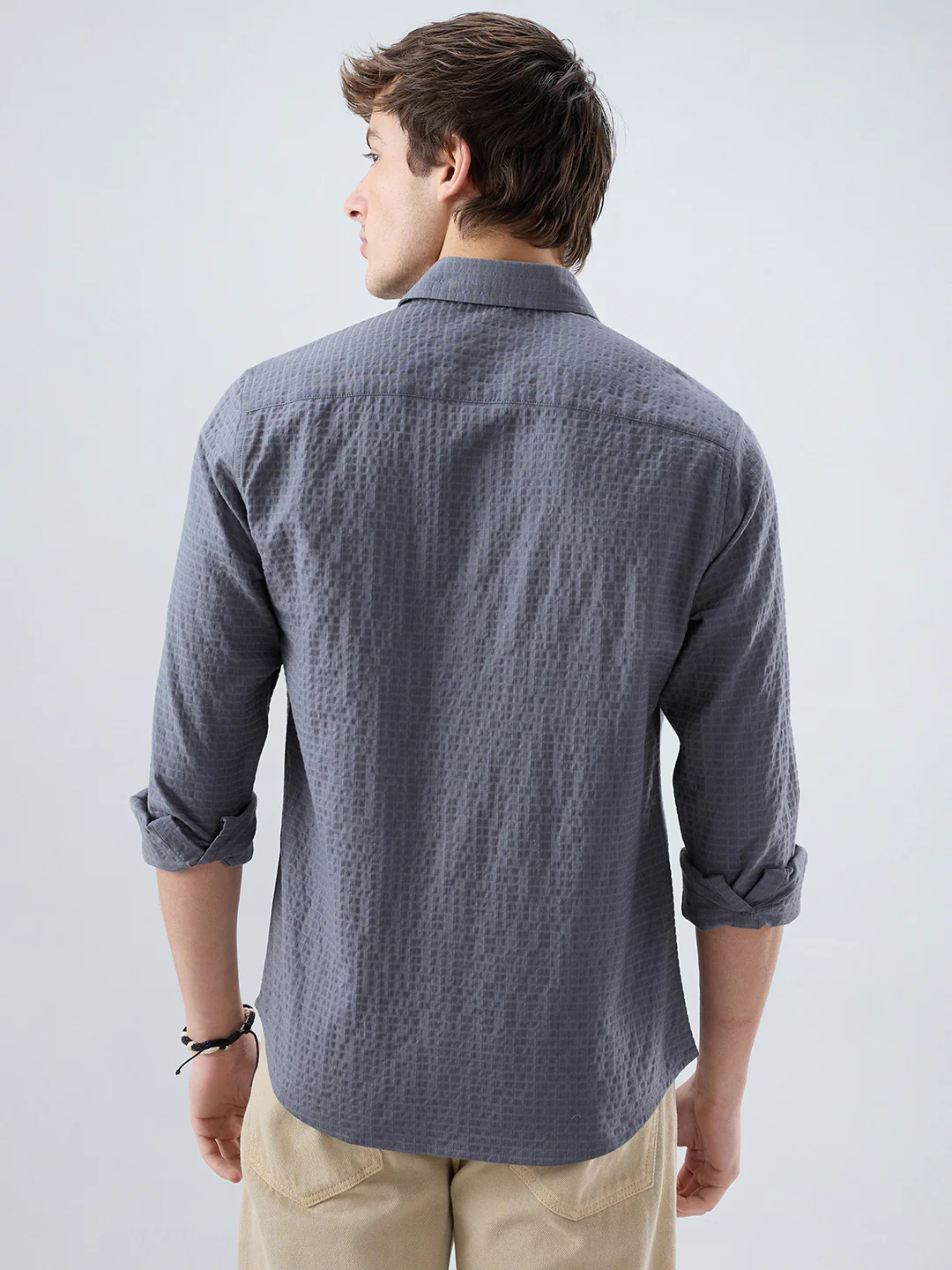 Cool Ash Grey Doublecloth Textured Shirt - Image 6