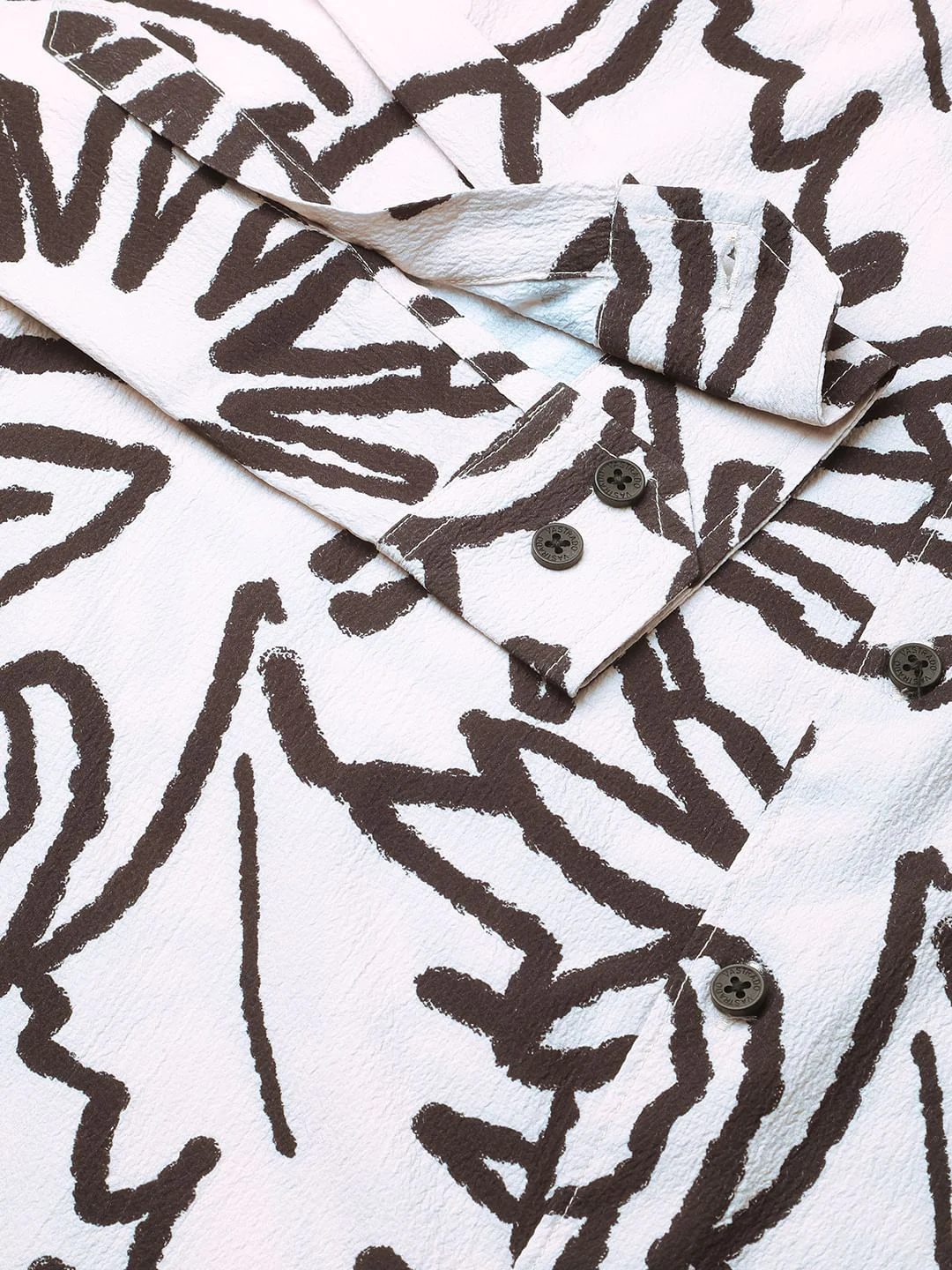 Cream & Black Abstract Printed Creased Shirt - Image 10