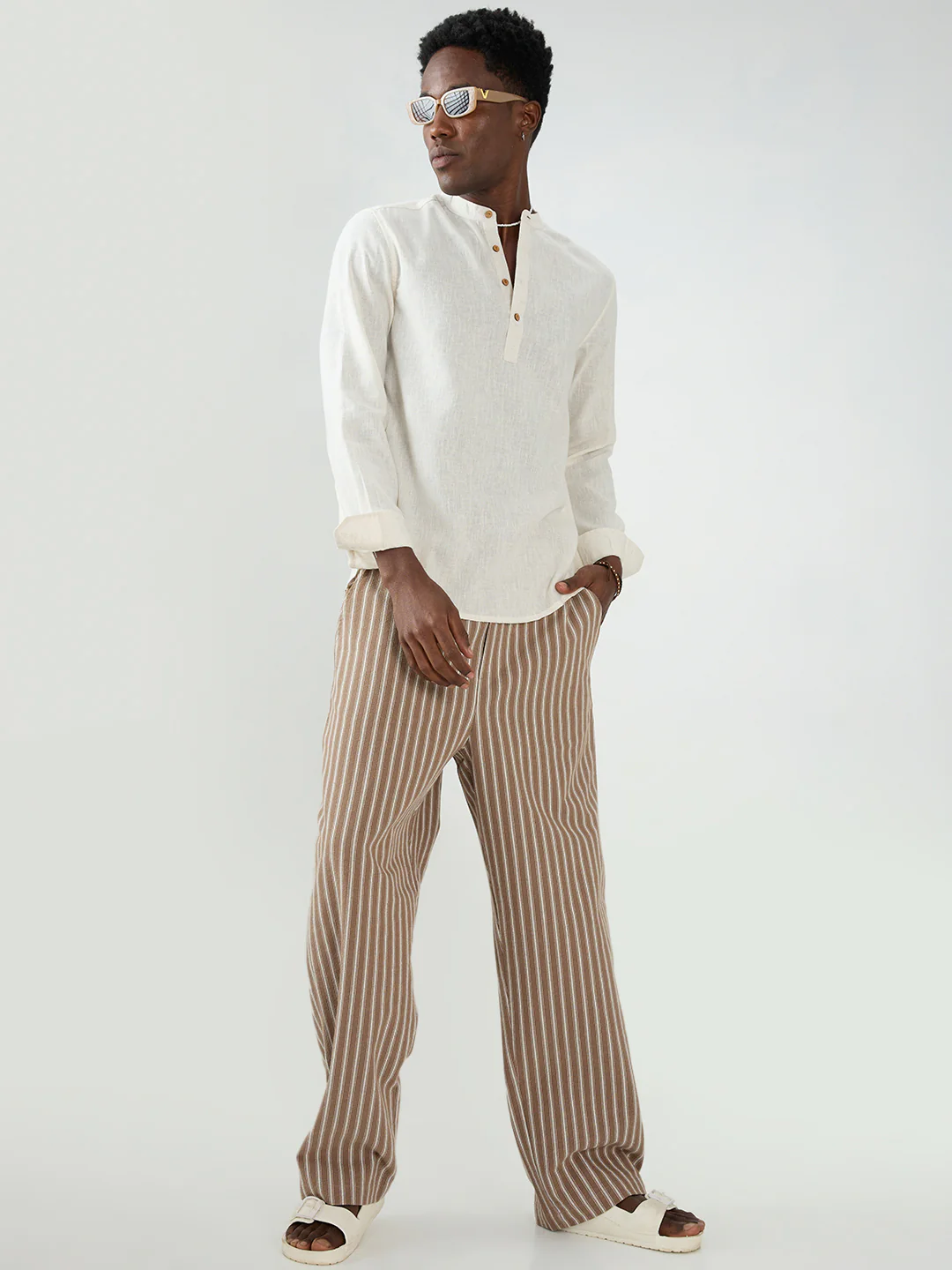 Cream Fine Slub Textured Sheer Kurta - Image 7